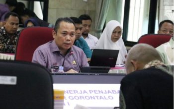 Penjagub Ismail Pakaya saat memaparkan kinerjanya triwulan I ke Kemendagri, Jumat (11/8/2023). Salah satu bahan evaluasinya terkait sejumlah tautan pemberitaan fiktif yang memiftnah dirinya dengan seolah olah ada berita negatif. (Foto: Dzakir – BPPG).