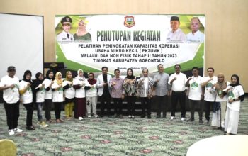 Penutupan Pelatihan Peningkatan Kapasitas Koperasi Usaha Mikro Kecil ( PK2UMK) tahap II tahun 2023 tingkat Kabupaten Gorontalo