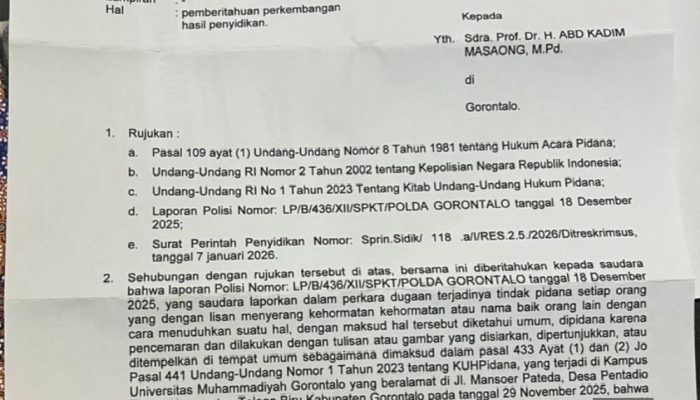 Polisi Tetapkan 1 Tersangka Terkait Kasus Dugaan Pencemaran Nama Baik Rektor UMGO